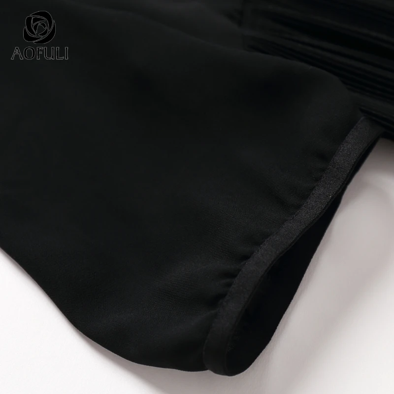 AOFULI L XXXL 4XL 5XL Золотое плиссированное платье с v образным вырезом и вышивкой летняя