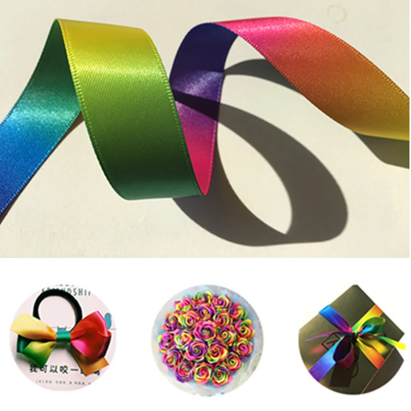 10 М/L Радужная шелковая атласная лента для свадебной вечеринки декоративная