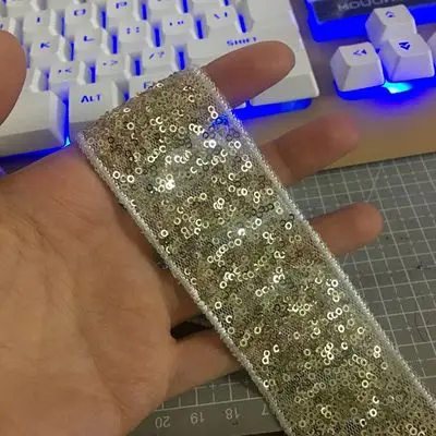 Gold n white 3 ярдов Блестки бусины кружевные ленты с отделкой Ткань для танцевальной юбки Одежда Платье Пояс украшения Швейные материалы для одежды аксессуары - Цвет: Gold n white