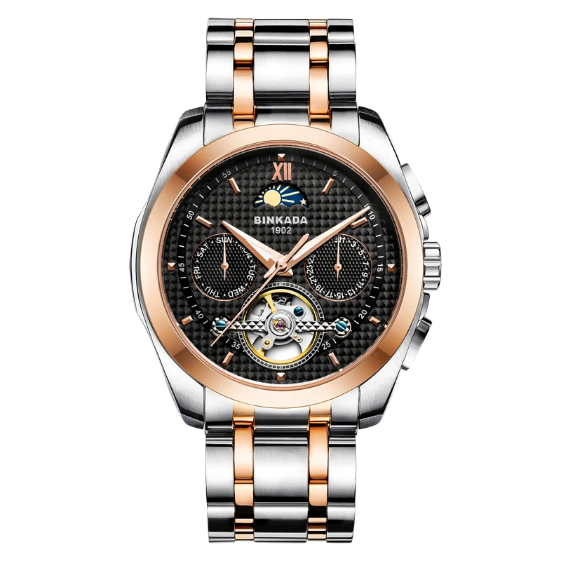 Мужские часы автоматические механические турбийон Стальные повседневные Бизнес