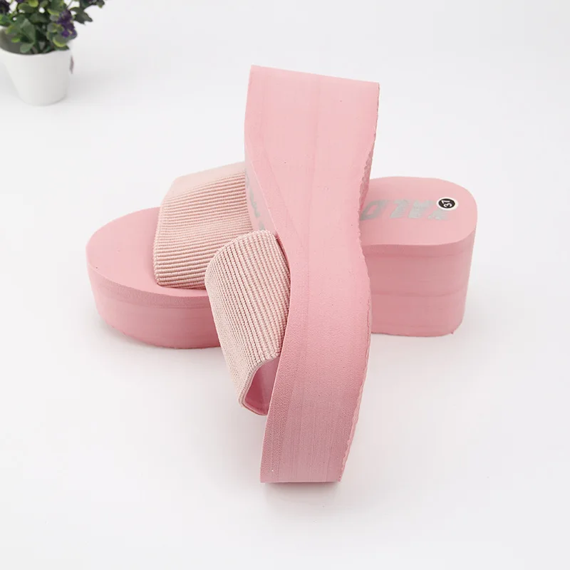Дешевые простые тапочки Chanclas из эластичной ткани; женские пляжные сланцы на высоком каблуке; летние сандалии на платформе; zapatos mujer; женская обувь