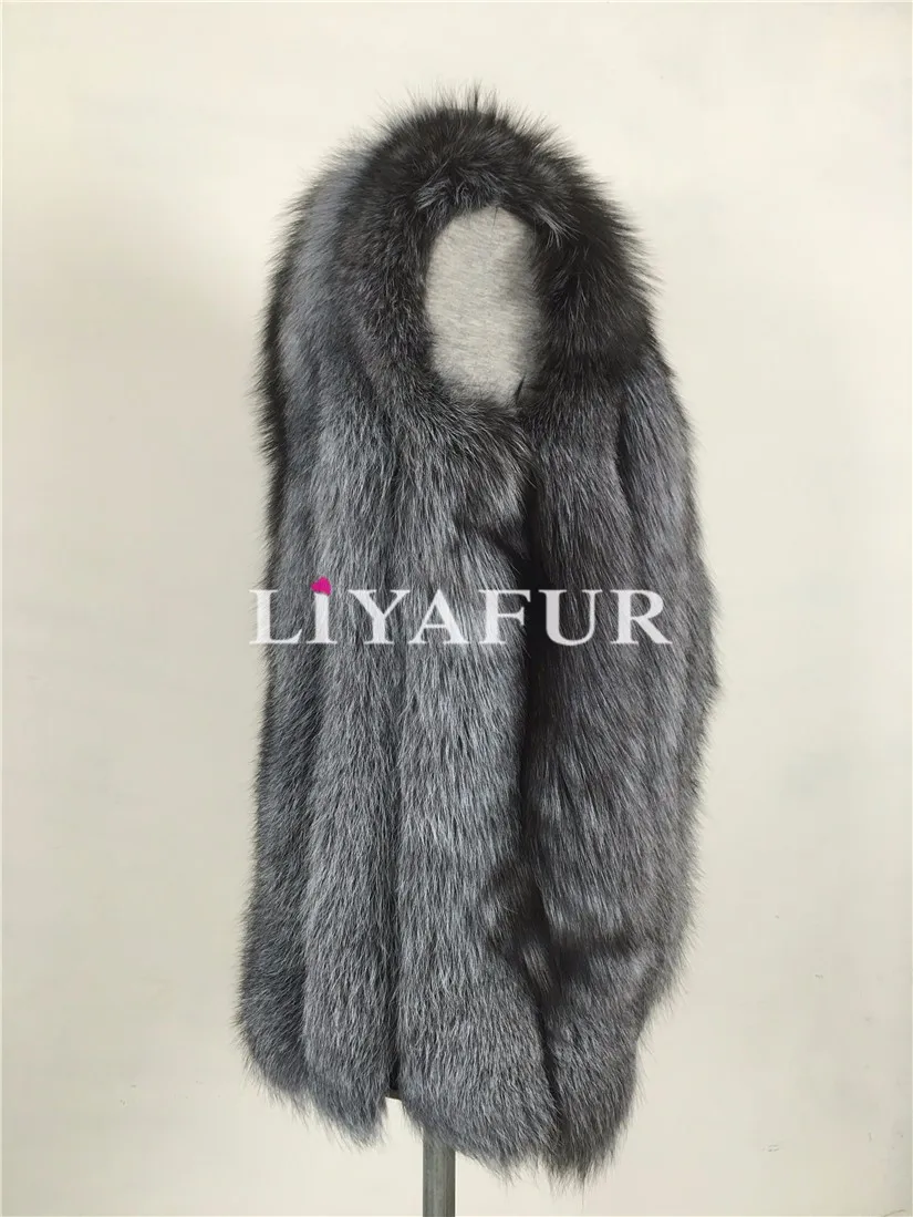 LIYAFUR Для женщин натуральная полным ходом натурального Меха чернобурки длинные модное платье без рукавов жилет для Для женщин