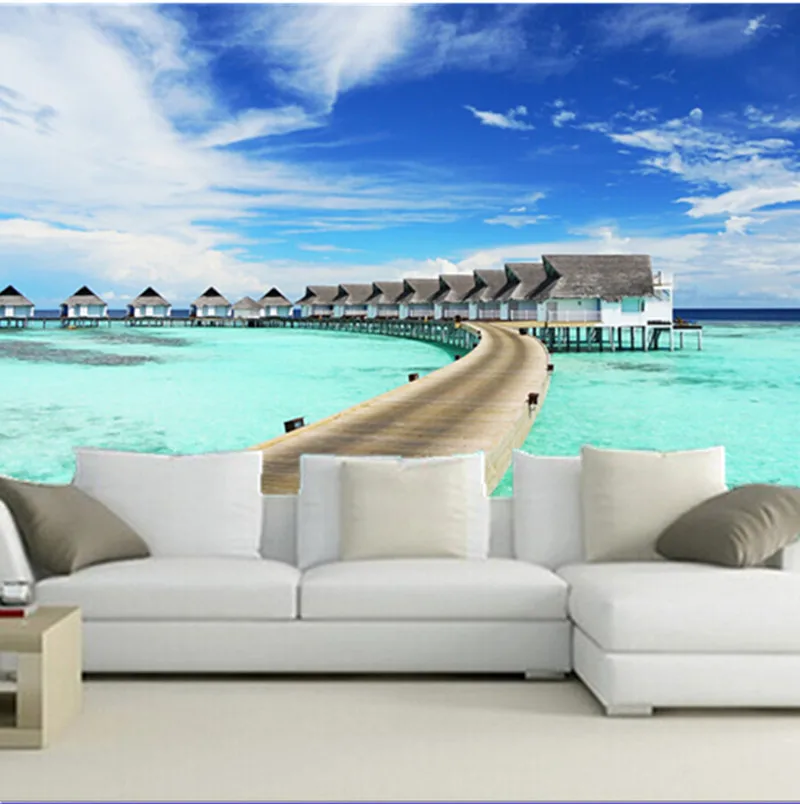 

Custom 3D large mural,Tropics Sea Houses Bungalow Stilt house Nature papel de parede ,living room tv wall bedroom wallpaper