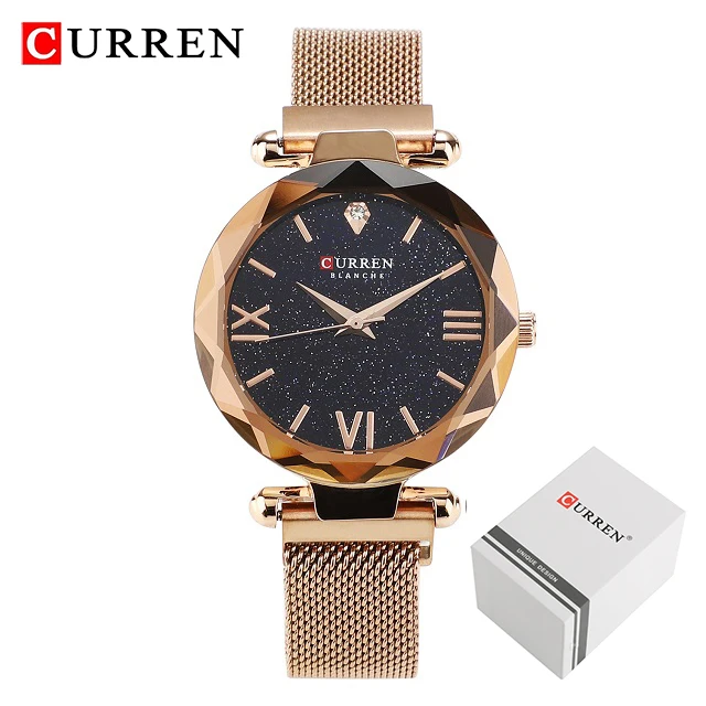 Rose Gold Роскошные часы CURREN из розового золота, Брендовые женские часы, минималистичные, звездное небо, магнитная пряжка, кварцевые часы, женские часы, Relogio Feminino - Цвет: Rose Gold