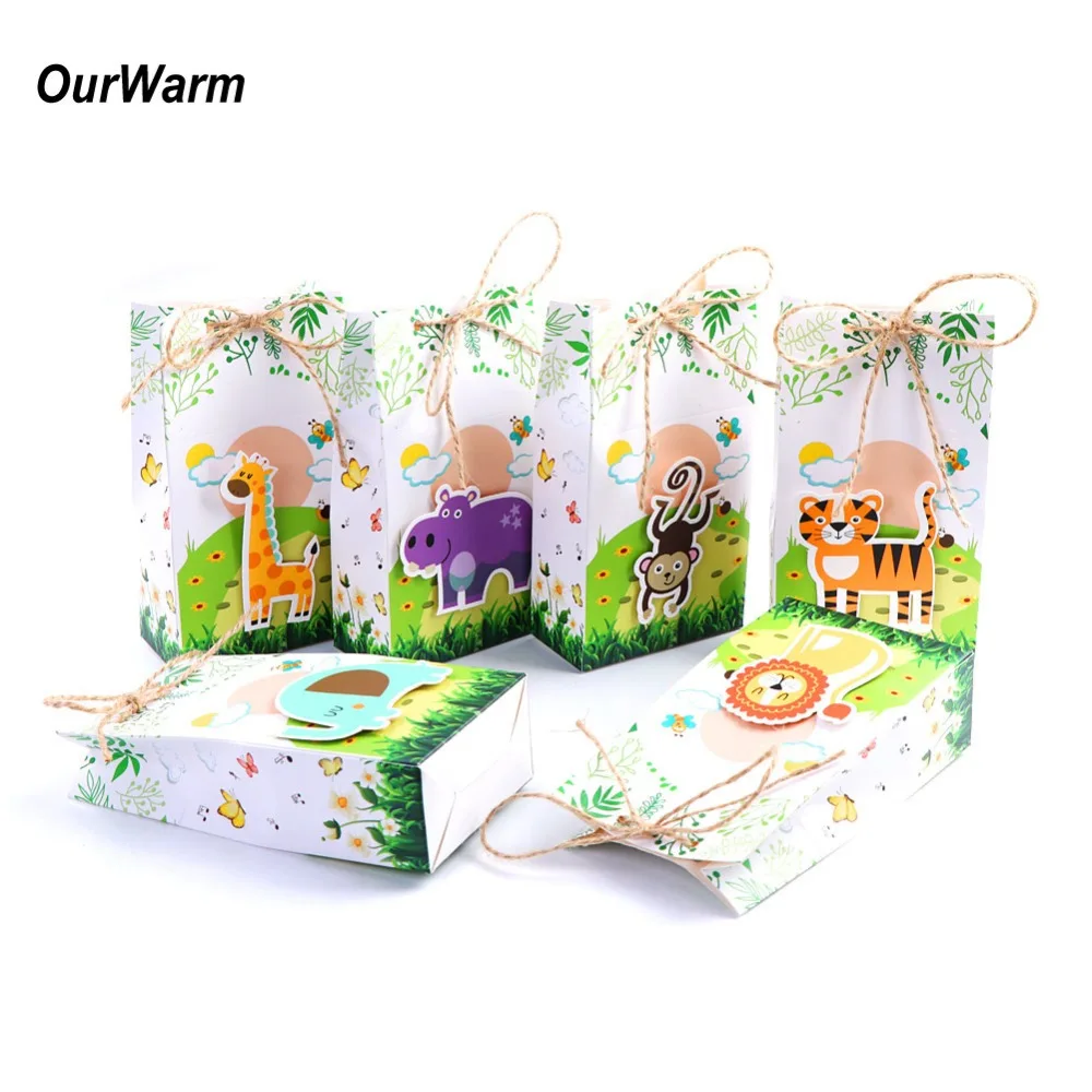 OurWarm/вечерние подарочные пакеты из 12 штук с животными сафари мешковиной подарки