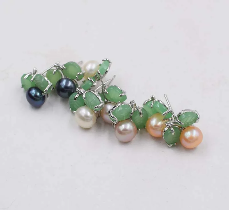 

freshwater pearl white pink purple black coin earrings green jades 6-8mm wholesale nature beads