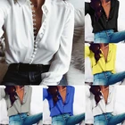 Женская модная повседневная однотонная блузка с длинным рукавом, рубашка с отложным воротником, рубашка, женские рубашки с отложным воротником, обычные рубашки, летние рубашки