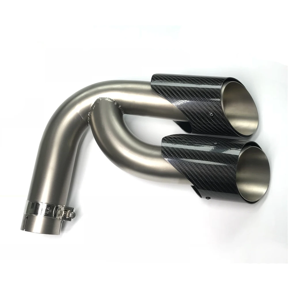 Dual tips Glossy Carbon fiber Tail Exhaust Tips Muffler Pipe For Porsche New Cayenne GTS Stainless Steel mufflers | Автомобили и