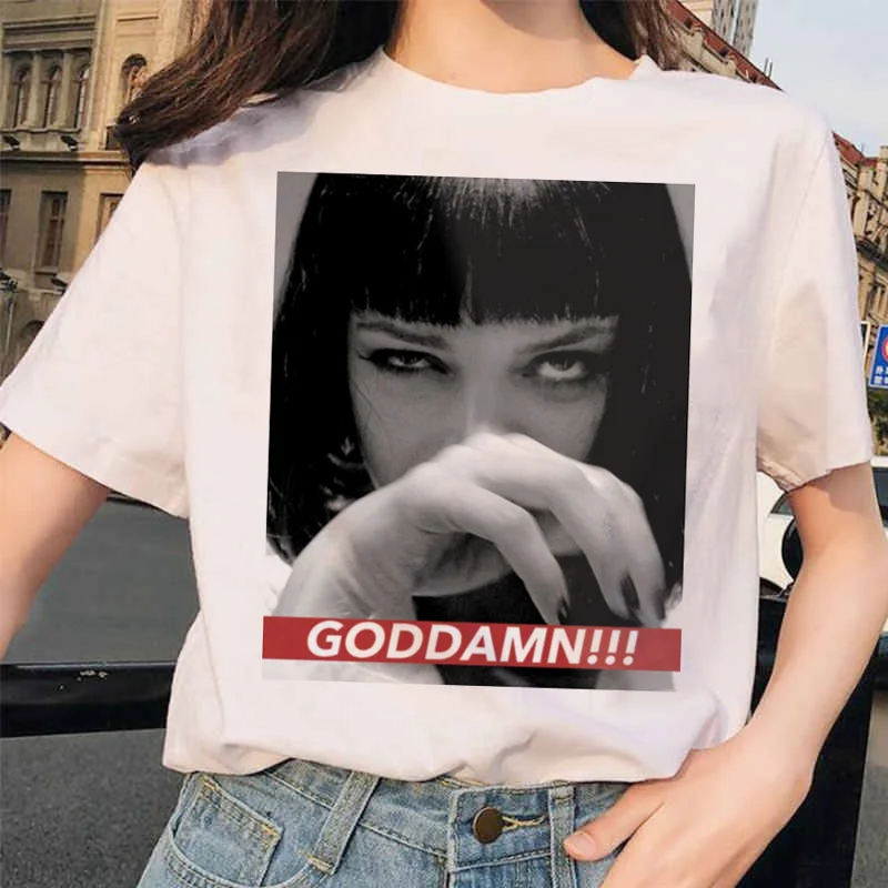 Pulp fiction Эстетическая Миа 90s Ulzzang Harajuku Movie футболка уличная Женская футболка Женские футболки женские футболки забавные