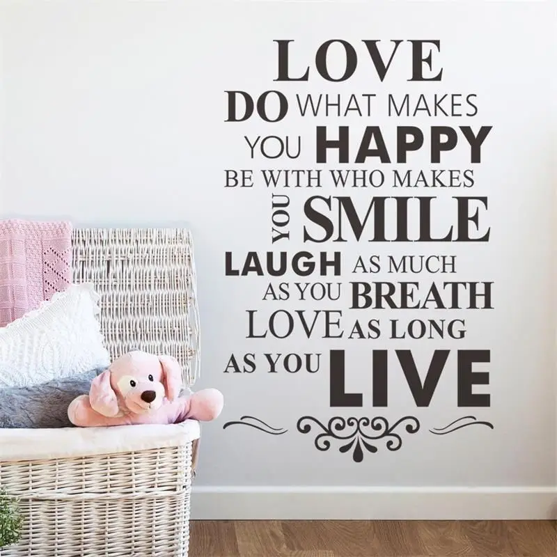 

56x86cm Fashion Home Decor Removable Quotes Decals Love do what makes you happy Vinyl PVC Room Decoration Home Decals BF-2