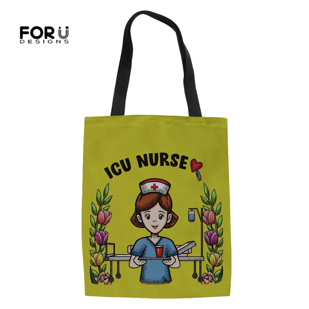FORUDESIGNS/Женские повседневные холщовые льняные сумки-тоут ICU Nurse с мультяшным