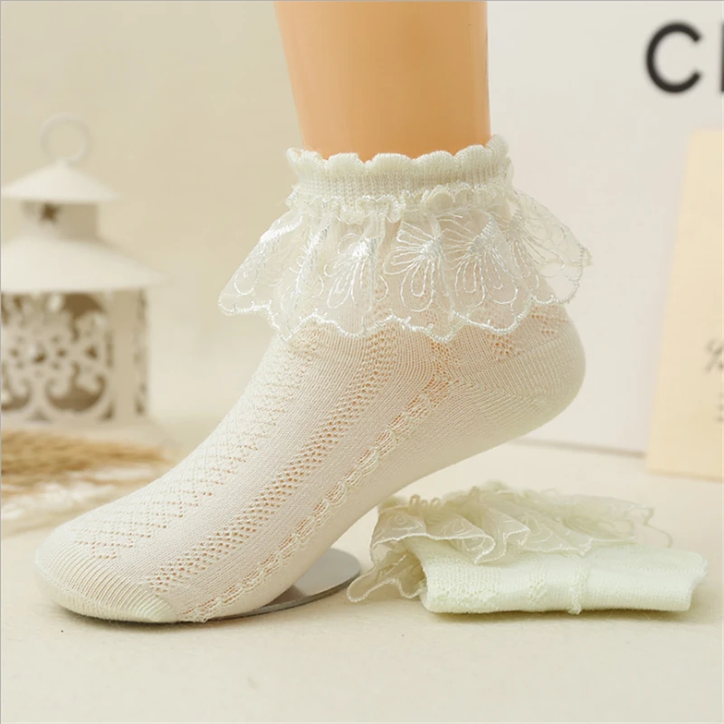 5 пар/лот новые летние кружевные короткие носочки по щиколотку с оборками детские