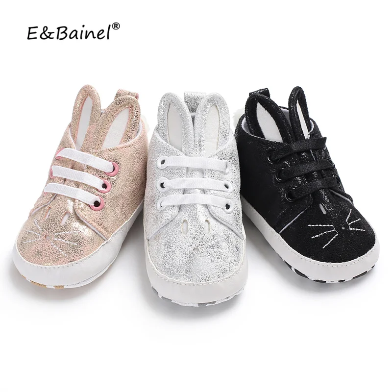 

E & Bainel новорожденных Детский, для маленьких мальчиков и девочек, мягкая подошва, кроссовки с заячьими ушками детская обувь ботинки из PU иску...