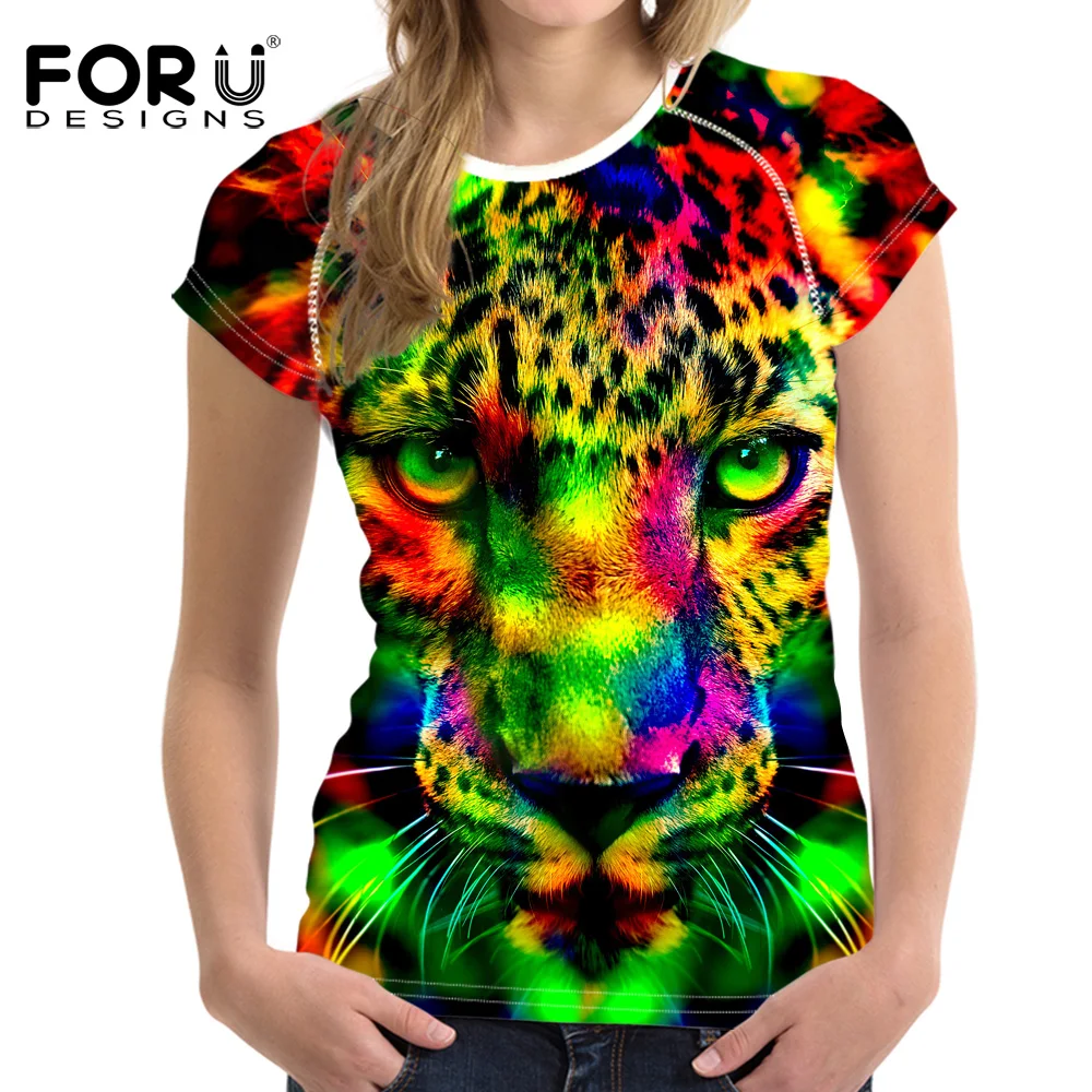 FORUDESIGNS/3D цветная сатиновая юбка американка T рубашки для женщин на зиму большие
