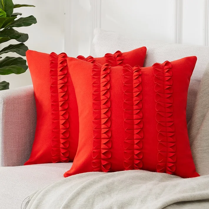 Red-Set of 2 Topfinel шерстяные бант Декоративные Чехлы для подушек наволочка милый чехол для дивана кровать Декоративная Подушка домашний декор - Цвет: Red-Set of 2