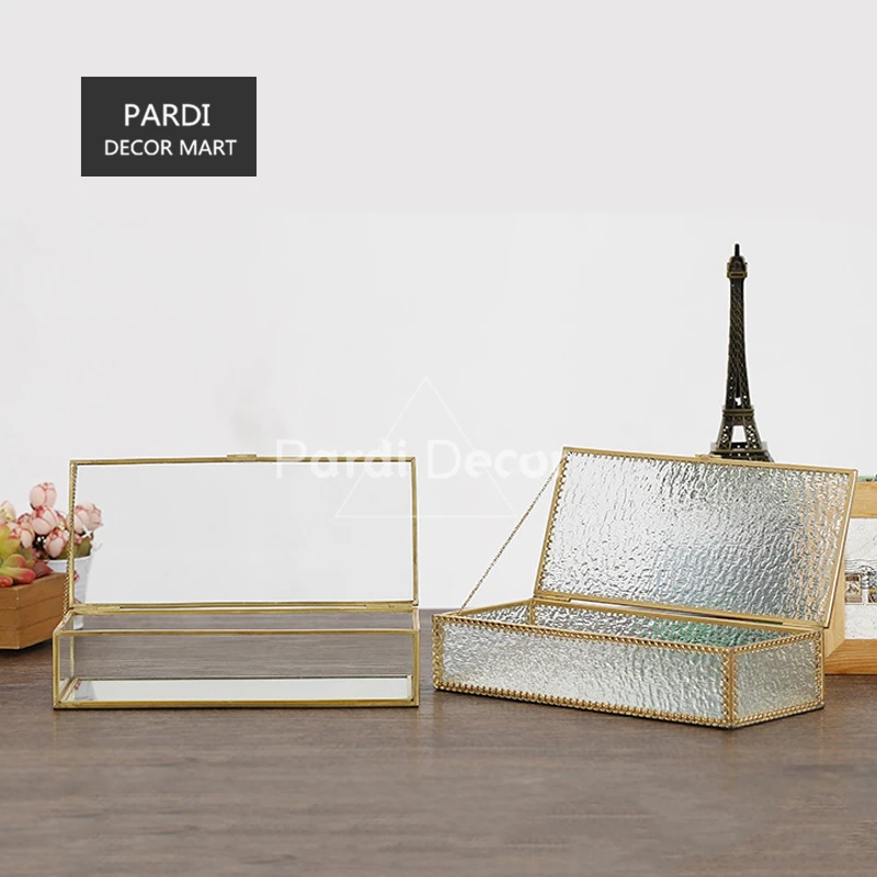 Европейский стиль Золотая оправа стеклянная шкатулка для ювелирных изделий