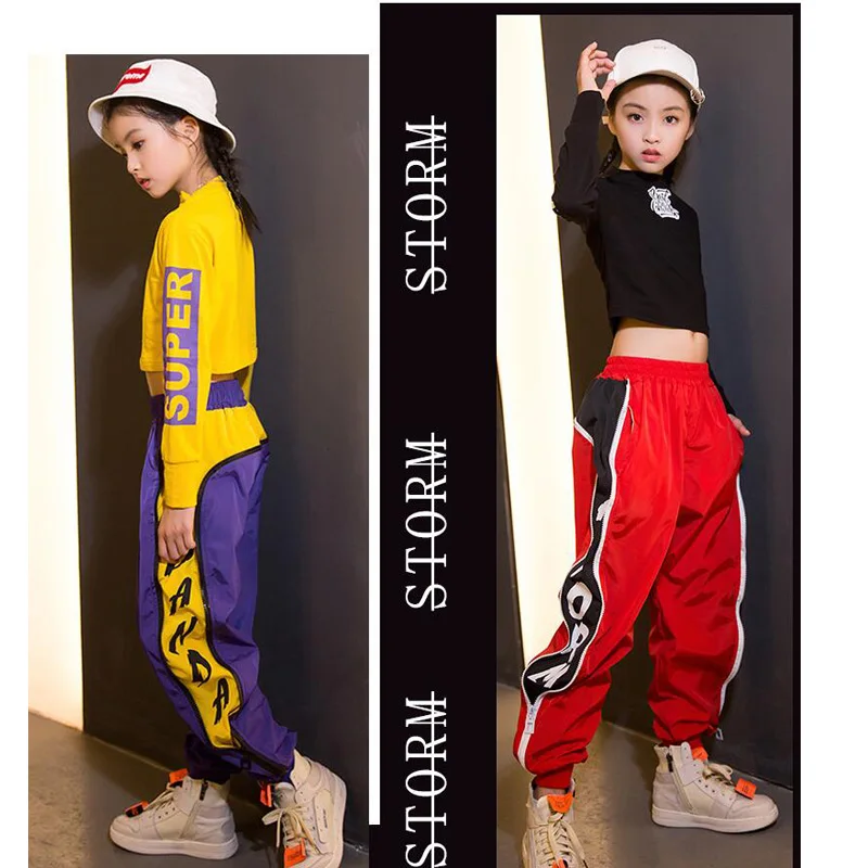 Детские Одежда в стиле хип-хоп для девочек укороченная Толстовка Топы бега Штаны