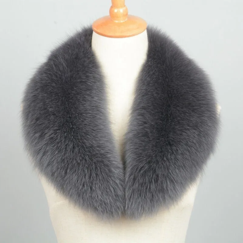 Dark Grey Кожаный меховой воротник женский зимний натуральный мех лисы воротник модный теплый тонкий женский Мягкий шарф пальто воротник - Цвет: Dark Grey