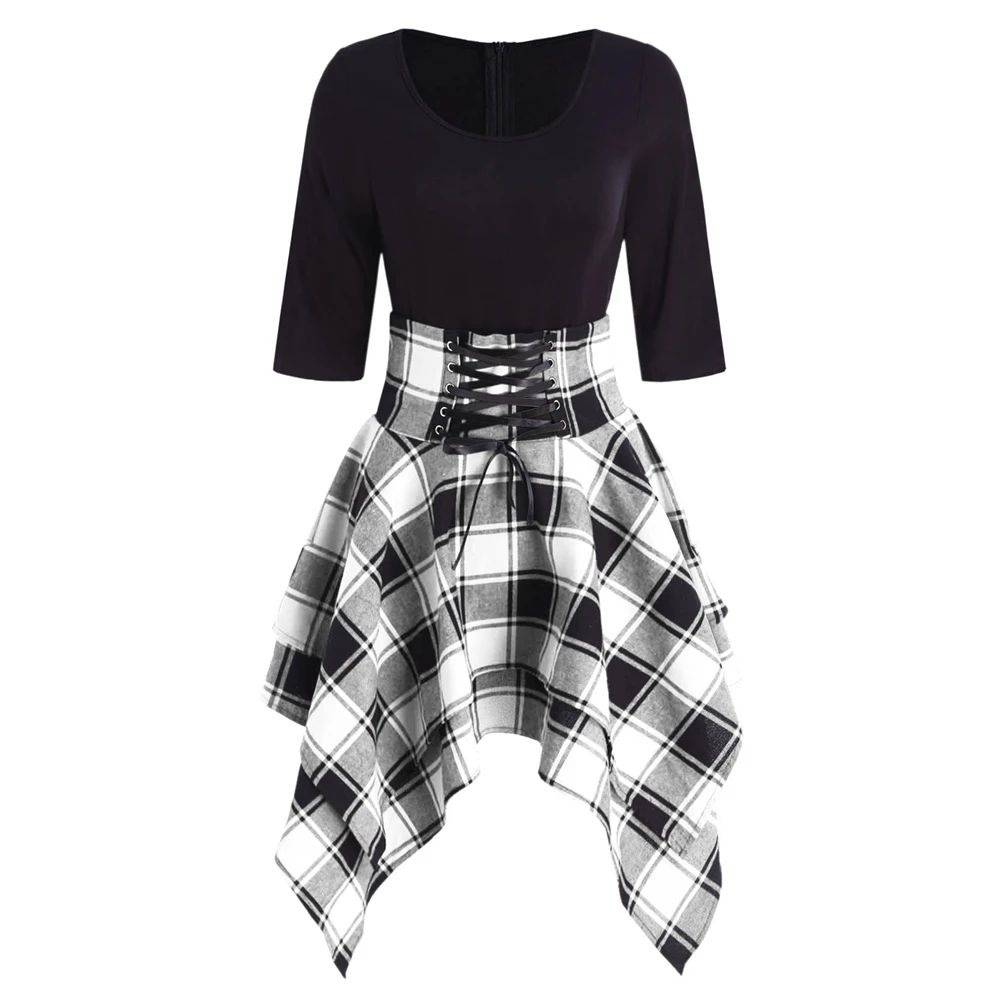 Женское винтажное платье в клетку черно белое клетчатое стиле Одри Хепберн 60 х