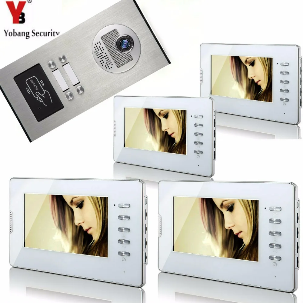 

Yobang Security 7 "Rfid видеодомофоны электронные домофоны Lcds видео интеркомс камера квартира из 4 единиц домофона