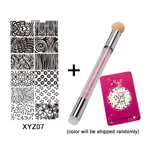 XYZ07Set Шаблоны тиснения ногтей изображения передачи пластины кремния ногтей штамп Губка Ручка, кисточка для ногтей Живопись Рисунок Маникюр Инструменты Набор - Цвет: XYZ07Set