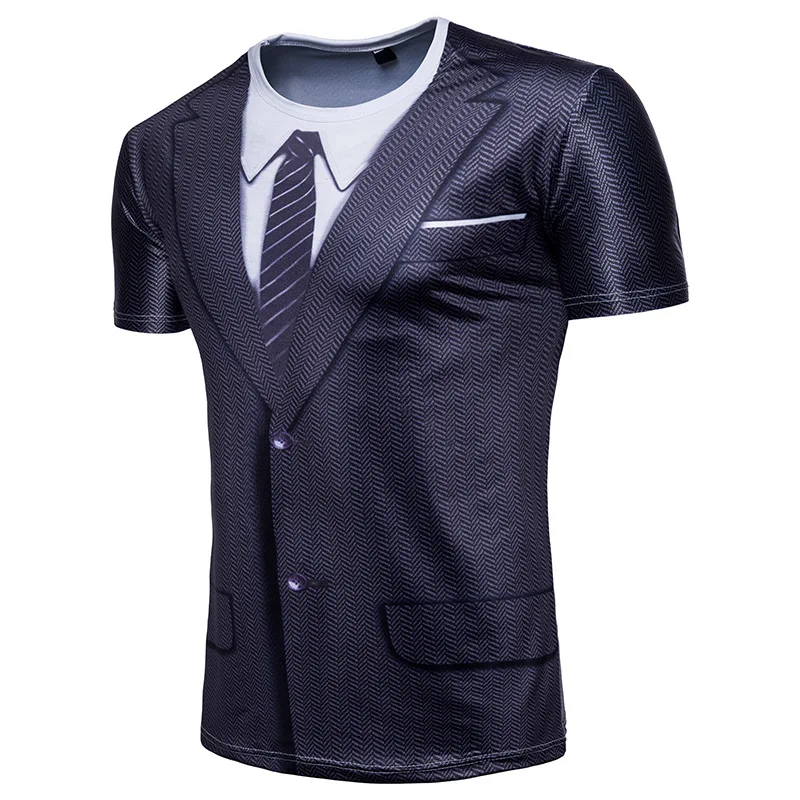 3D поддельные два костюма печати Круглый воротник с коротким рукавом мужская