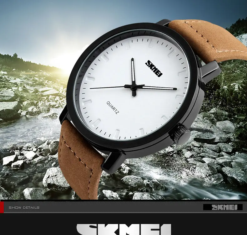 SKMEI Men Fashion Watches Casual Genuine Leather Strap Quartz Wristwatches 30M Waterproof Luxury Watch Relogio Masculino 1196