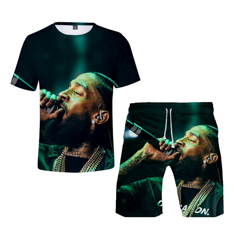 set 3874 Дизайн nipsey hussle футболка мужские шорты наборы с круглым вырезом короткий рукав мужская одежда модные летние пляжные шорты спортивный костюм для мужчин - Цвет: set 3874