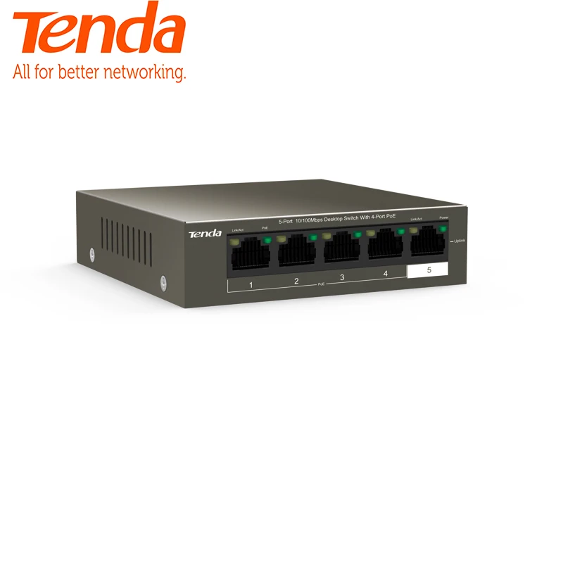 Tenda TEF1105P-4-63W коммутатор для интернет-сети 5-Порты и разъёмы, длиной 250 м расстояние стабильный PoE Питание, Plug and Play, прочный и Secure