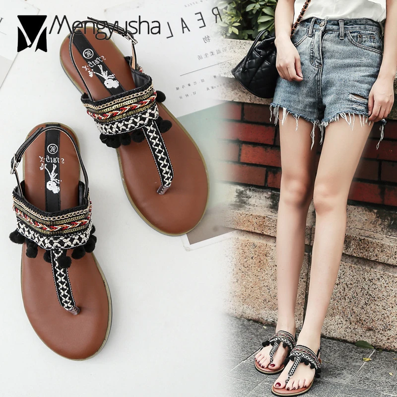 Этническая Летняя обувь женские разноцветные сандалии гладиаторы с Т образным