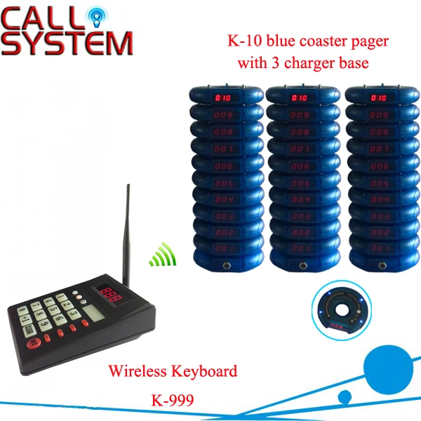 

1 keypad 30 guest coaster pager 3 charger stand Restaurant queue paging system 433.92mhz