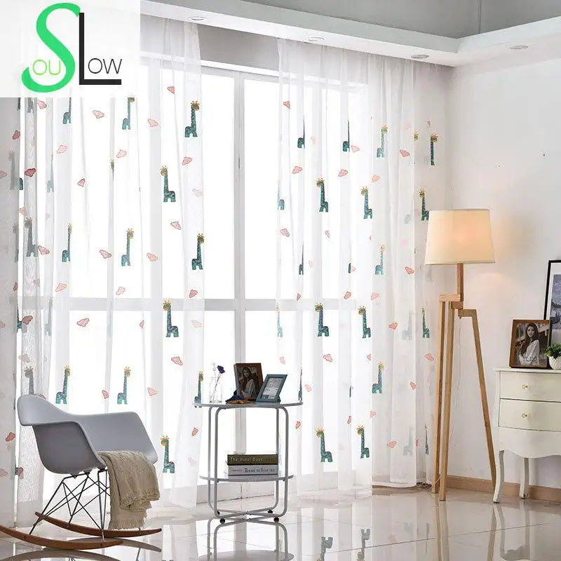 Занавески из хлопка и марли с рисунком жирафа оленя для детской комнаты