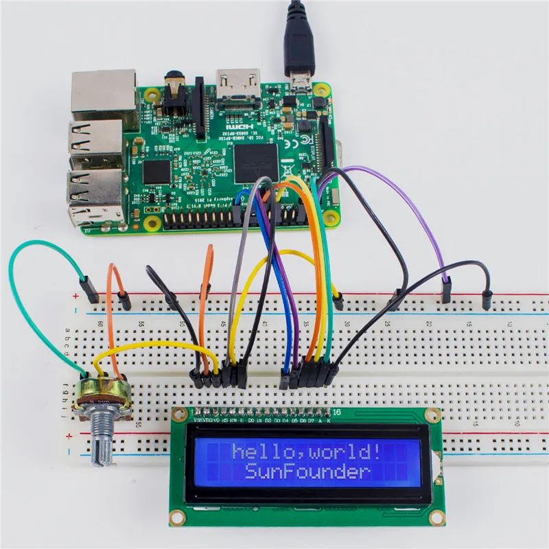 Модуль SunFounder LCD1602 с подсветкой 3 В для Arduino Uno R3 Mega2560 Raspberry Pi 16*2 белый на синем