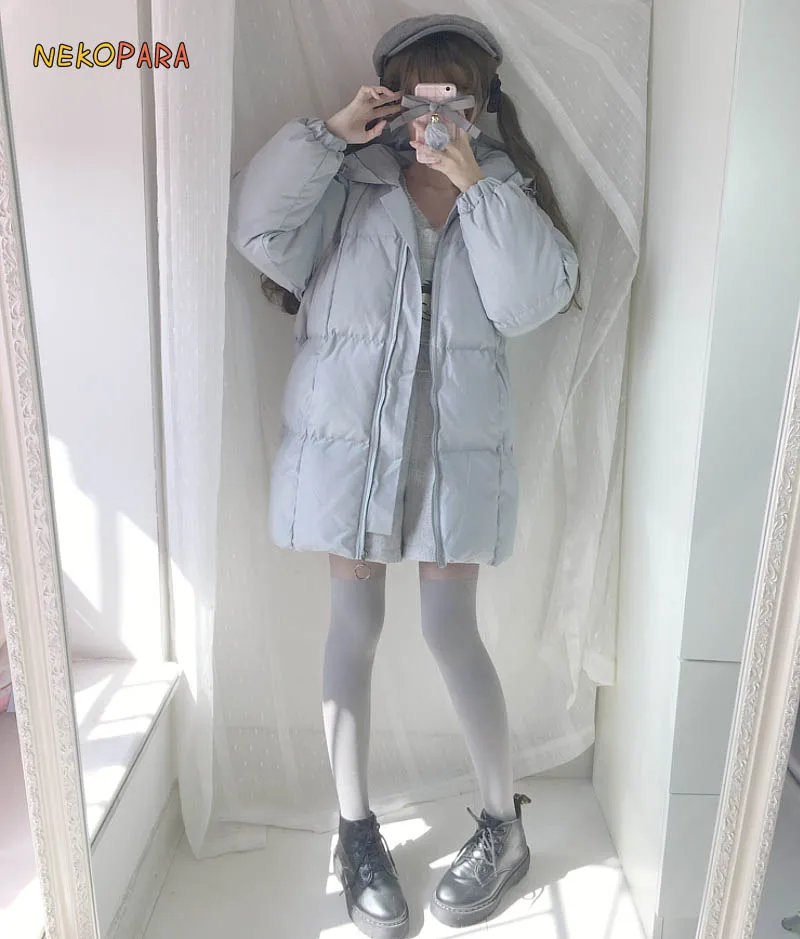 Толстая теплая мягкая цветная синяя и розовая парка пальто Милая женская зимняя