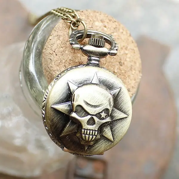Free Shipping 2014 wholesale dropship new arrival hot sale bronze CF skull watch clock pendant necklace | Наручные часы
