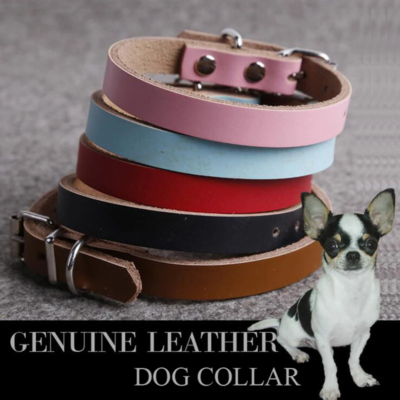 Solid Real Leather Pet Dog Collar With Buckle Adjustable Collars For Small medium Dogs Puppy Neck Accessories Products 20E | Дом и сад