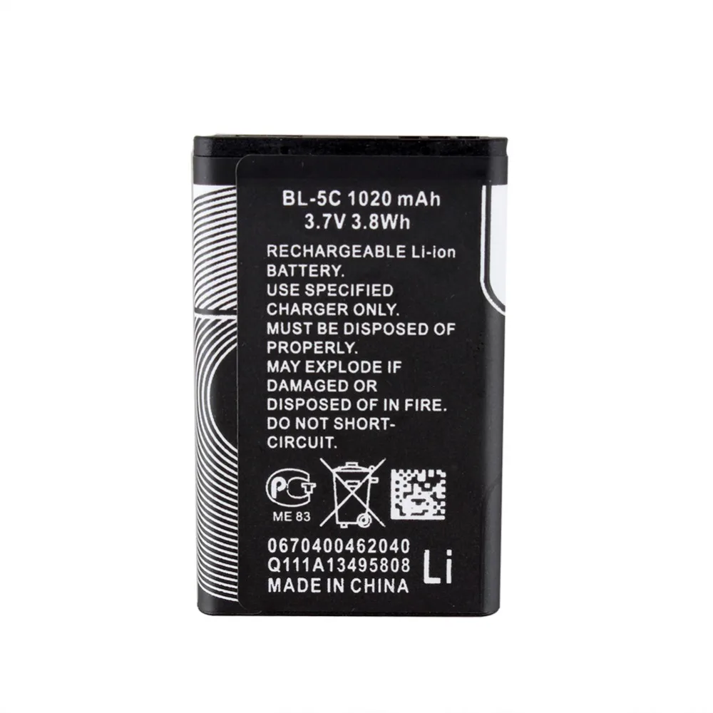1020 мАч сменная аккумуляторная батарея BL-5C bl 5c для Nokia 1112 1208 1600 1100 1101 | Мобильные
