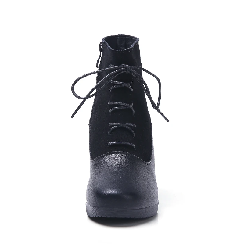 Распродажа женские короткие ботинки на высоком каблуке модные черные кожаные - Фото №1