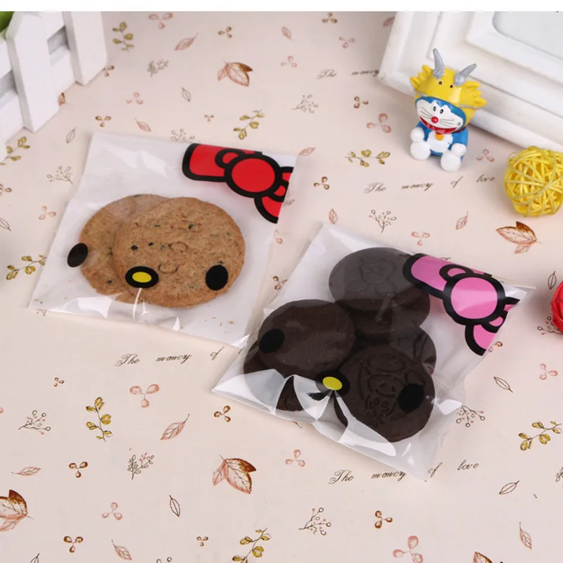 50 шт./лот самоклеящиеся конфеты Сумки Пластик Bownot рисунок Hello Kitty упаковки печенья