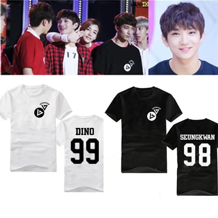 2017 Корейская звезда kpop 17 футболка черная белая одежда с коротким рукавом