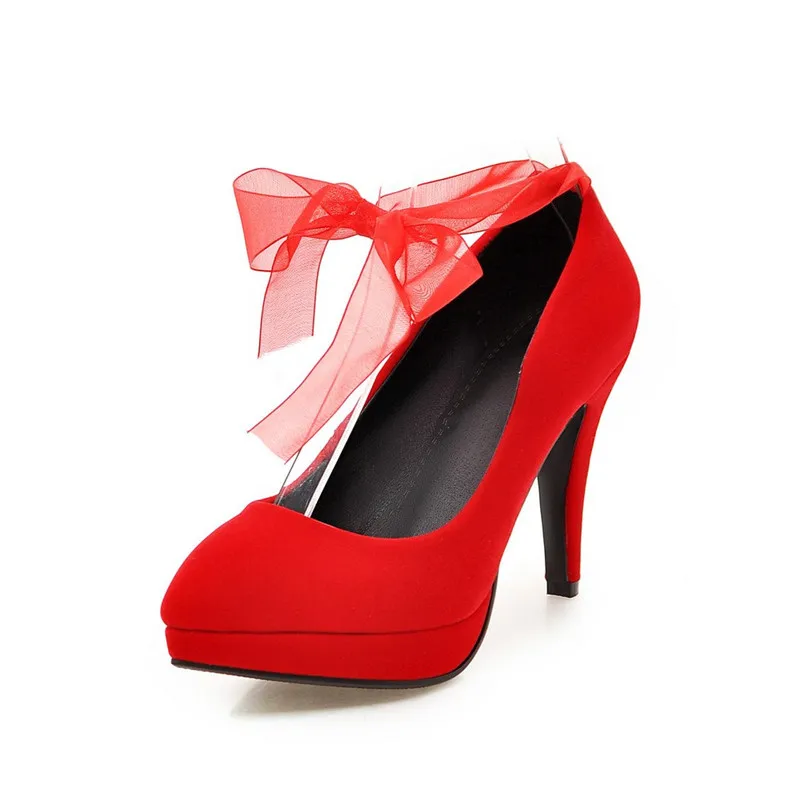 high-heeled Single shoes large size Thin Heels Big Female Soild PU Slip |