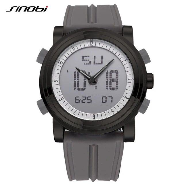 Gray Watch SINOBI 9368 мужские спортивные часы светодиодный цифровой хронограф мужские часы водонепроницаемые силиконовые кварцевые военные наручные часы Мужские часы - Цвет: Gray Watch