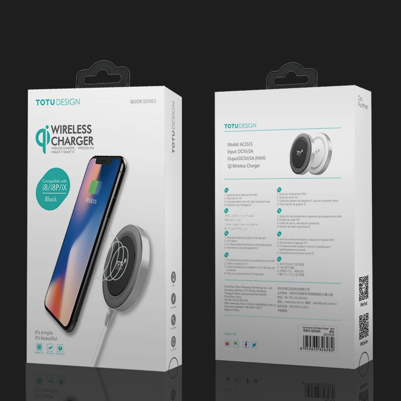 TOTU Qi Беспроводной зарядное подставка для iphone X 8 P PC + цинковый сплав светодиодный