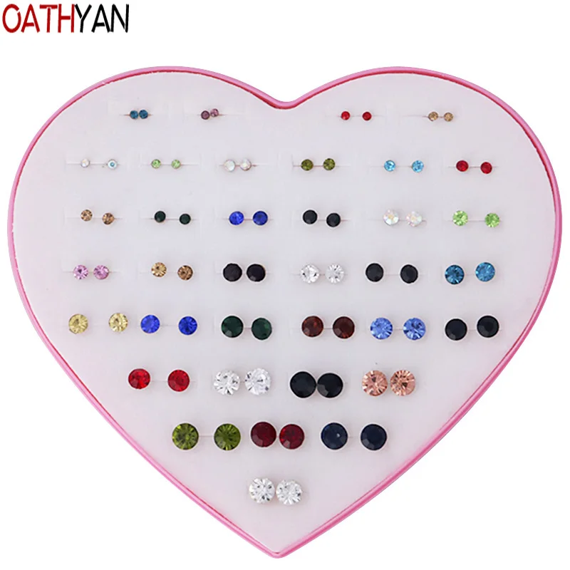 OATHYAN 36 пар/компл. классические круглые серьги-гвоздики со стразами набор для