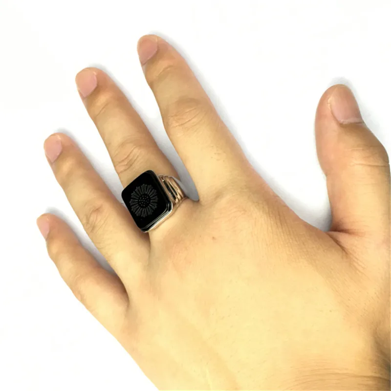 High Quality Men's Ring - The Great Gatsby Black Onyx Ring for Men's Jewelry - Silver Color Charm Ring image 6