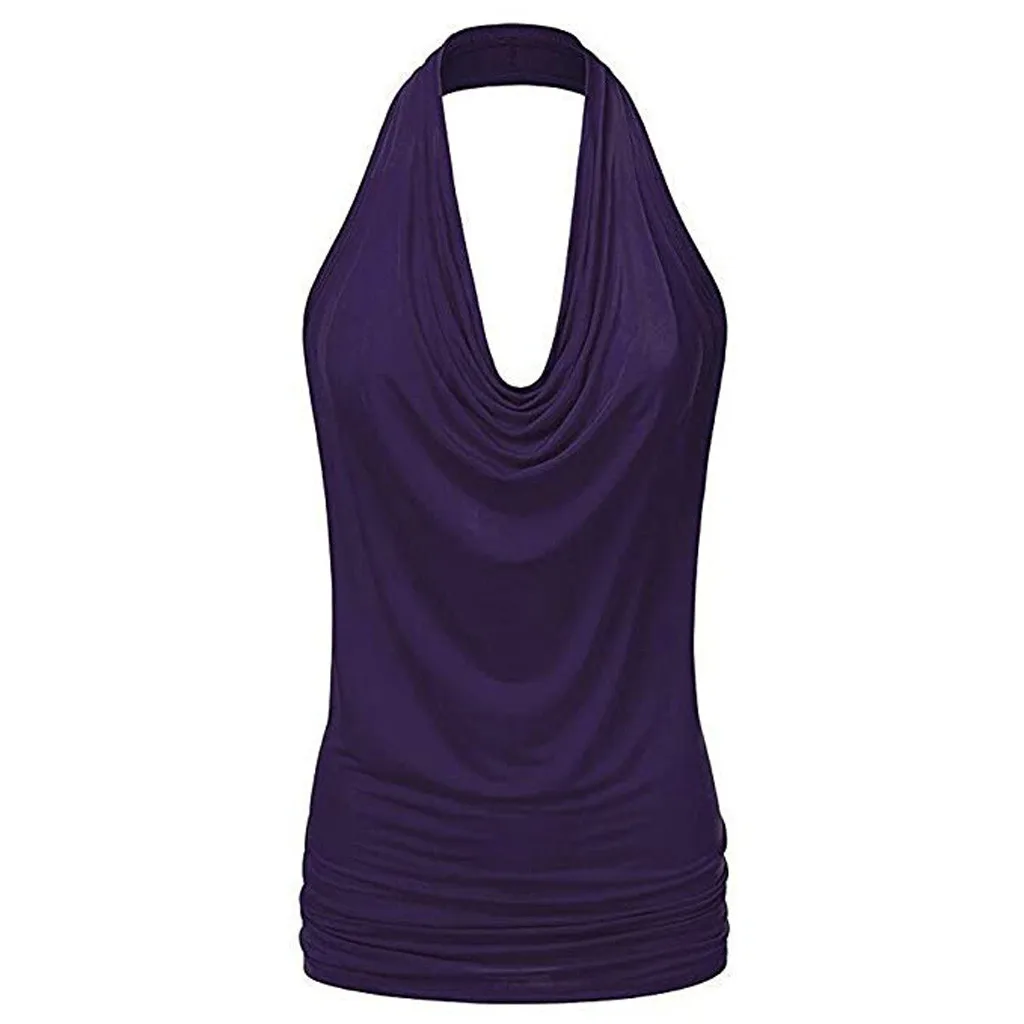 Женский сексуальный Холтер драпировка вырез-хомут майка с открытой спиной без