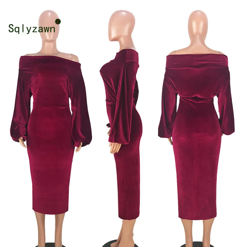 Женское облегающее платье средней длины из замши с длинными рукавами фонариками