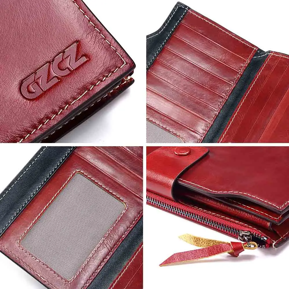 Тонкий кошелек GZCZ из натуральной кожи для женщин женский клатч на молнии Дамская