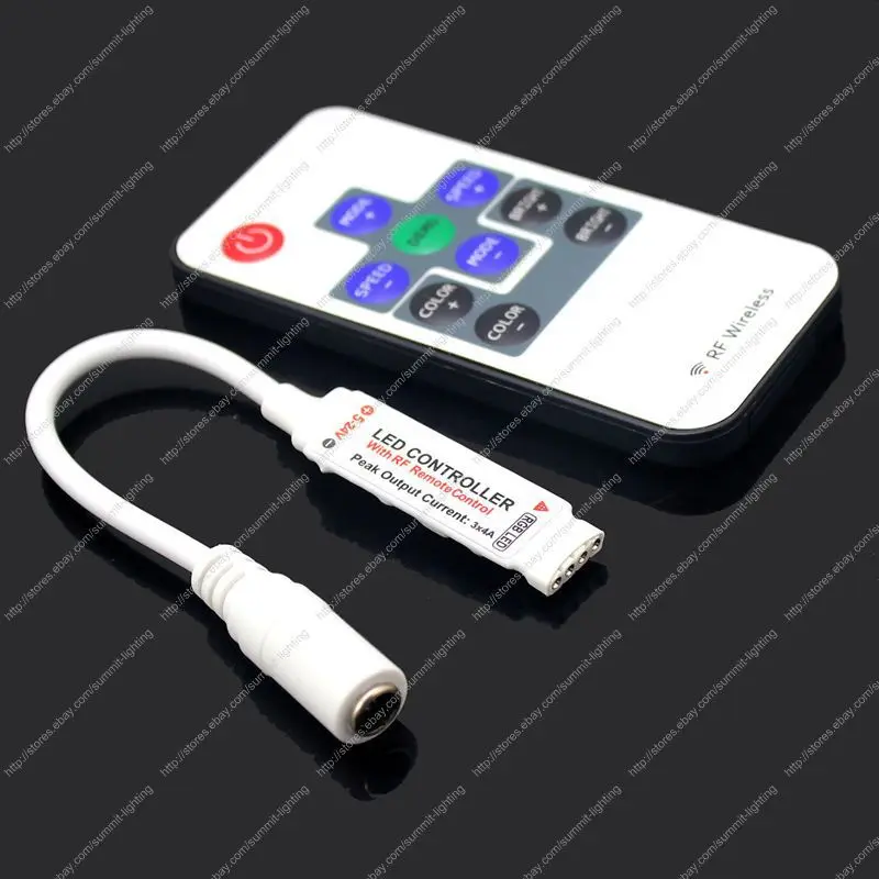 DC5V 24V 12A 3 канала мини тонкий RGB контроллер с 10 клавишным радиочастотным пультом