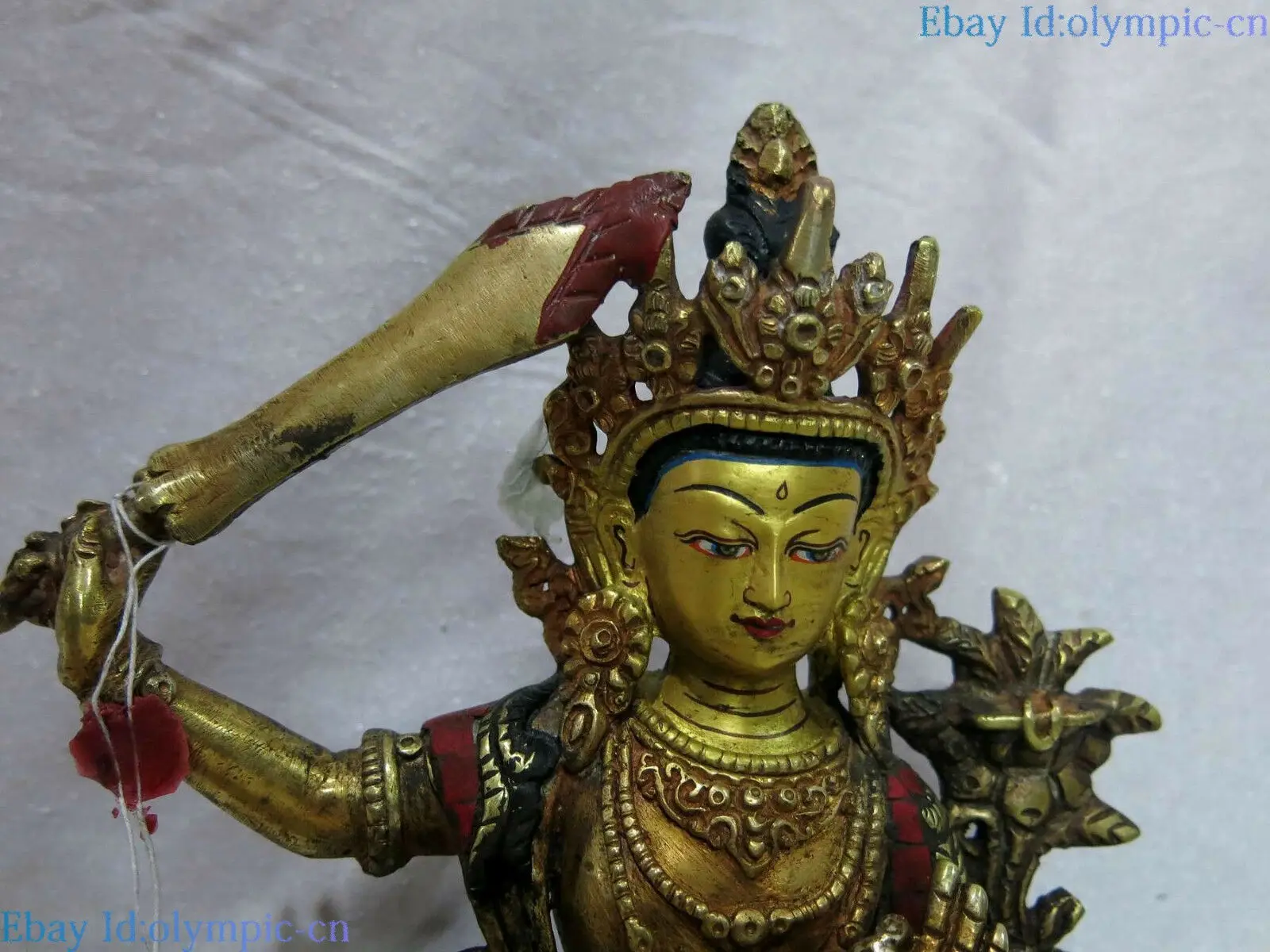 9 "Тибет Старая Бронза gild calaite скульптура Manjusri Kwan-yin статуя Бодхисаттвы | Дом и